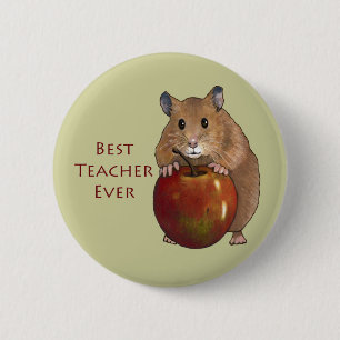 Badge Rond 5 Cm Le meilleur professeur jamais : Hamster avec Apple