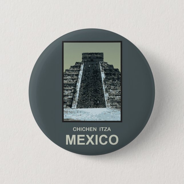 Badge Rond 5 Cm Le Mexique Chichen Itza (Devant)