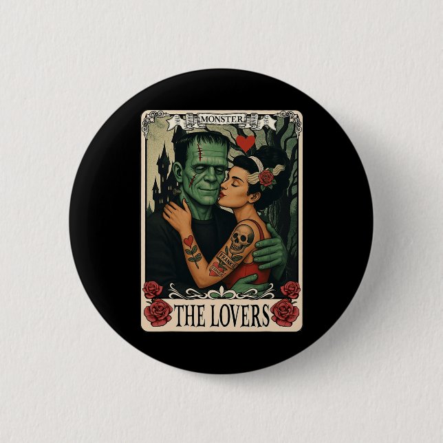 Badge Rond 5 Cm Le Monster Frankenstein Et Marier Les Amateurs Tar (Devant)