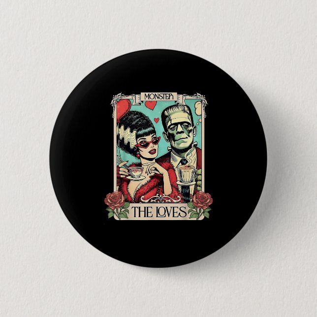 Badge Rond 5 Cm Le Monster Frankenstein Et Marier Les Amateurs Tar (Devant)