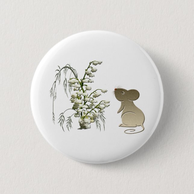 Badge Rond 5 Cm Le muguet et art mignon de souris (Devant)