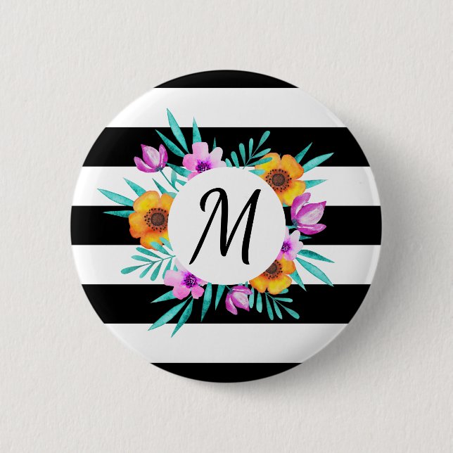 Badge Rond 5 Cm Le noir floral élégant de guirlande barre le (Devant)