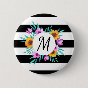 Badge Rond 5 Cm Le noir floral élégant de guirlande barre le