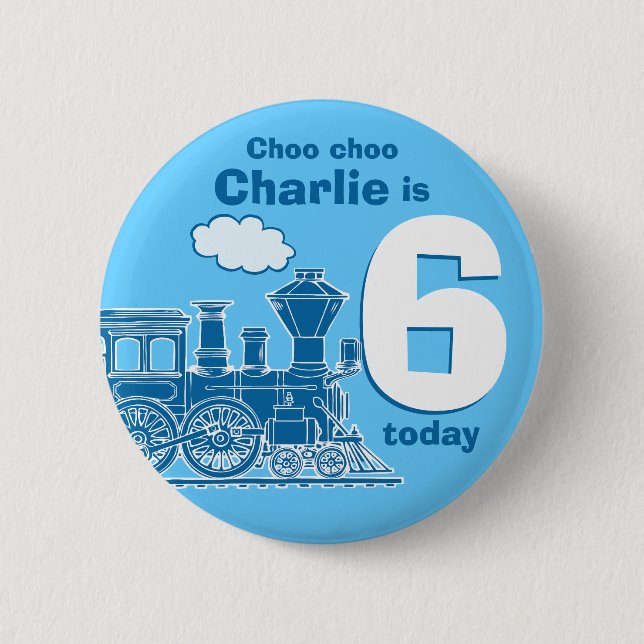 Badge Rond 5 Cm Le nom et l'âge bleus d'anniversaire de train se (Devant)