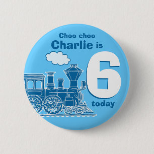 Badge Rond 5 Cm Le nom et l'âge bleus d'anniversaire de train se