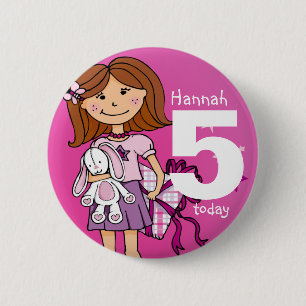 Badge Rond 5 Cm Le nom et l'âge de fille d'anniversaire se
