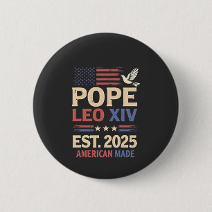 Badge Rond 5 Cm Le pape Leo XIV est. Drapeau 4 juillet USA 2025