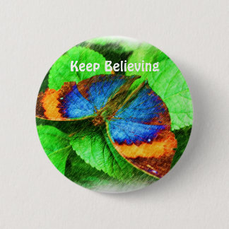 Badge Rond 5 Cm Le papillon bleu croient le bouton d'affirmations