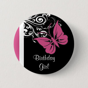 Badge Rond 5 Cm Le papillon personnalisé tourbillonne rose de