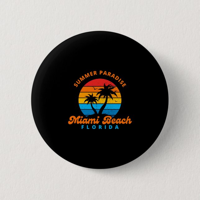 Badge Rond 5 Cm Le Paradis d'été Miami Beach Floride-coucher-Palms (Devant)