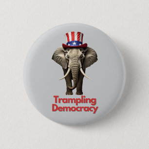 Badge Rond 5 Cm Le parti républicain, Eléphant, piétine la démocra