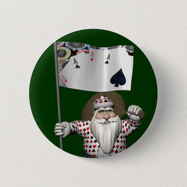Badge Rond 5 Cm Le Père Noël Aime Jouer Au Poker (Devant)