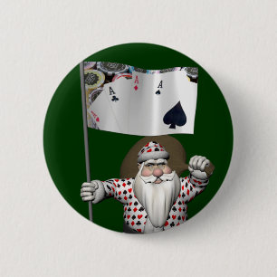 Badge Rond 5 Cm Le Père Noël Aime Jouer Au Poker