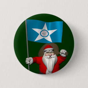 Badge Rond 5 Cm Le Père Noël Avec L'Enseigne De Houston