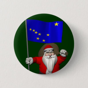 Badge Rond 5 Cm Le Père Noël Avec L'Enseigne De L'Alaska