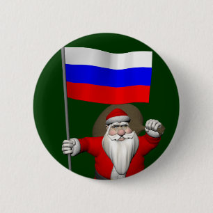 Badge Rond 5 Cm Le Père Noël Avec L'Ensigne De La Russie