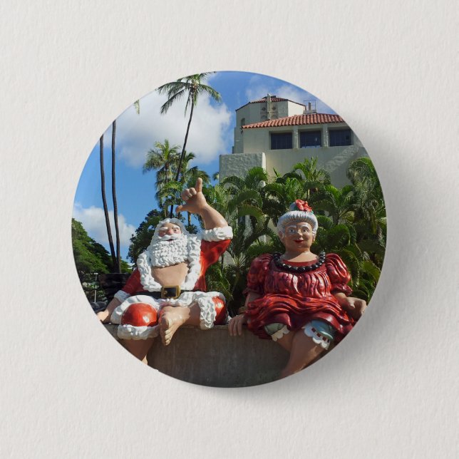 Badge Rond 5 Cm Le père noël en Hawaï (Devant)