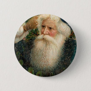 Badge Rond 5 Cm Le père noël et flocons de neige vintages bleus