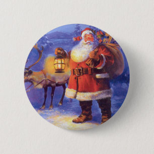 Badge Rond 5 Cm Le Père Noël et son renne