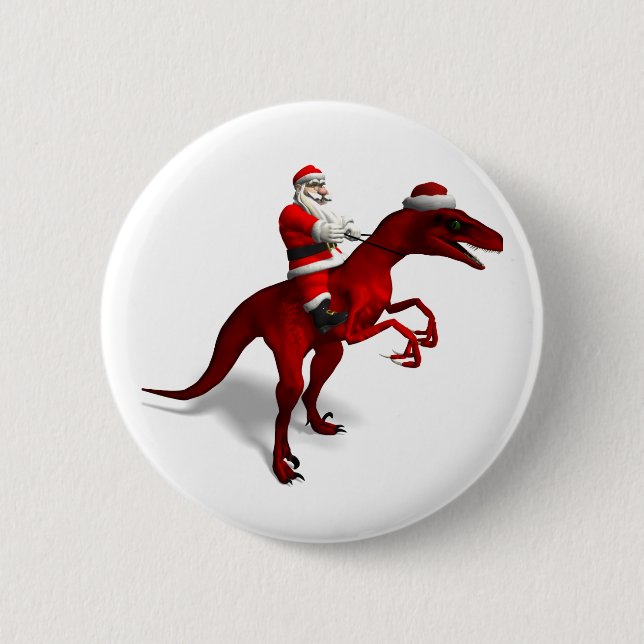 Badge Rond 5 Cm Le Père Noël Sur Dino (Devant)