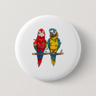 Badge Rond 5 Cm Le perroquet Noël Macaw Xmas illumine les oiseaux