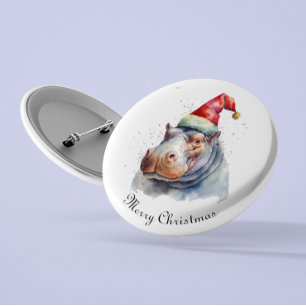 Badge Rond 5 Cm Le petit hippopotame du Père Noël, personnalisé