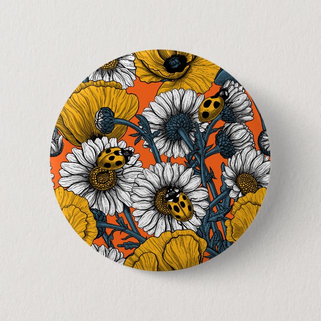 Badge Rond 5 Cm Le pré en jaune et bleu (Devant)
