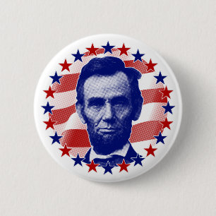 Badge Rond 5 Cm Le président Abraham Lincoln Étoiles et rayures