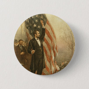 Badge Rond 5 Cm Le Président Abraham Lincoln sous le drapeau