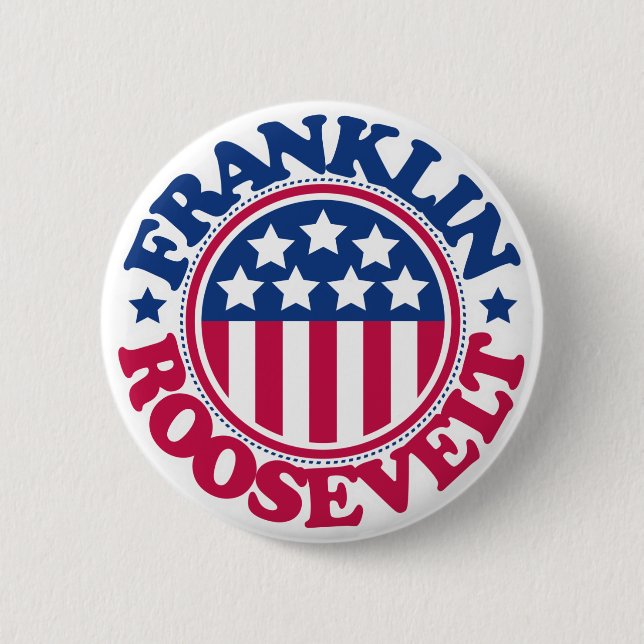 Badge Rond 5 Cm Le Président Franklin Roosevelt des USA (Devant)
