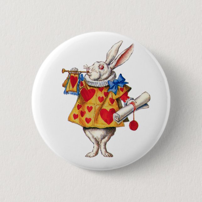 BADGE ROND 5 CM LE RABIT BLANC D'ALICE AU WONDERLAND (Devant)