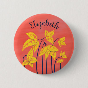 Badge Rond 5 Cm Le résumé fleurit le nom floral jaune de corail
