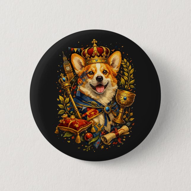 Badge Rond 5 Cm Le Roi Corgi (Devant)