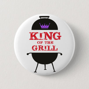 Badge Rond 5 Cm Le Roi Du Grill, Noir Violet Couronne Rouge