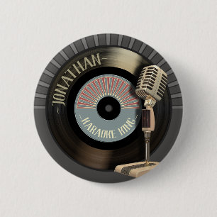 Badge Rond 5 Cm Le Roi Retro Mic et disque de karaoke
