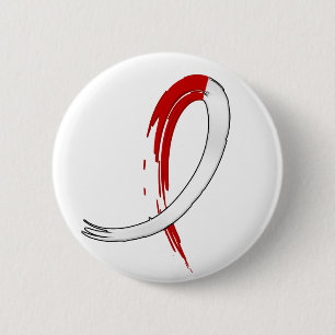 Badge Rond 5 Cm Le ruban rouge et blanc A4 du Cancer oral