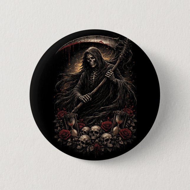 Badge Rond 5 Cm Le Sablier de la Faucheuse (Devant)