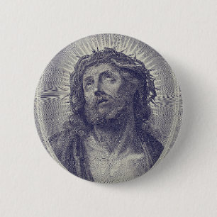 Badge Rond 5 Cm Le Saint Visage de Jésus avec Couronne d'Épines Ar