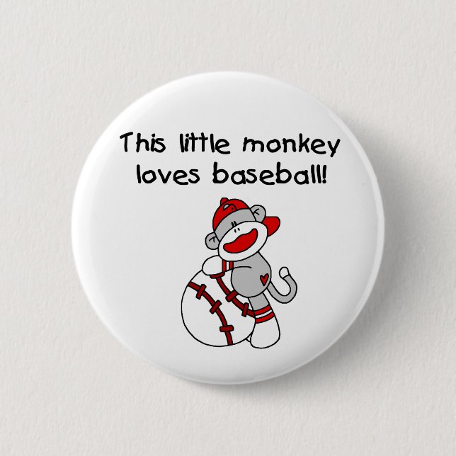 Badge Rond 5 Cm Le singe de chaussette aime le base-ball (Devant)