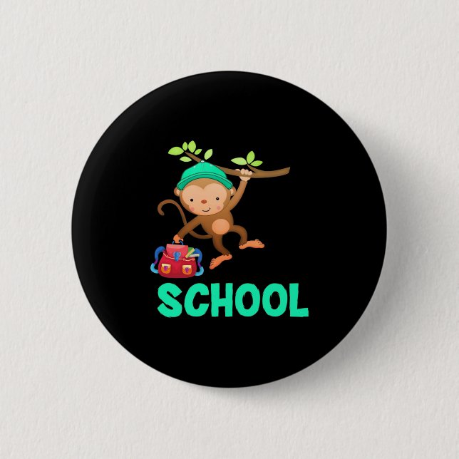 Badge Rond 5 Cm Le Singe De Retour À L'École (Devant)