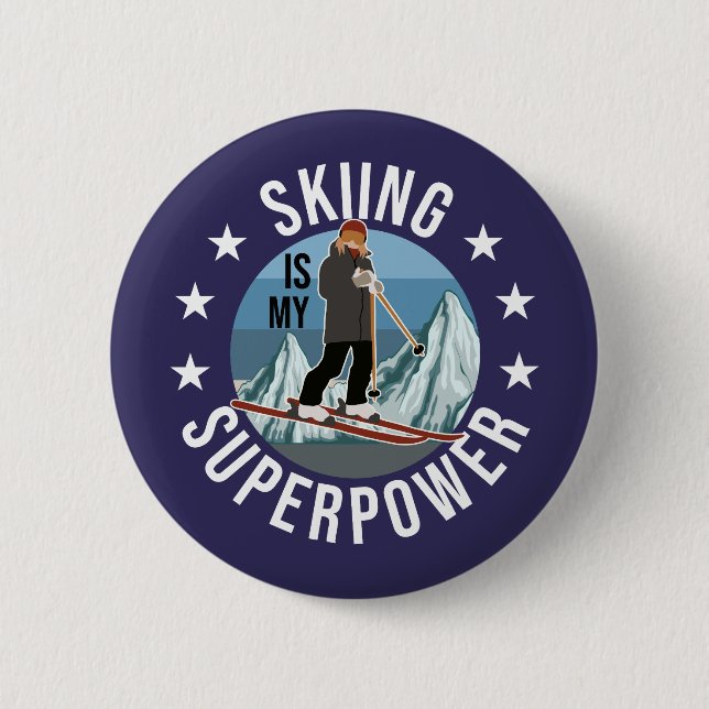 Badge Rond 5 Cm Le Ski Est Ma Superpuissance (Devant)