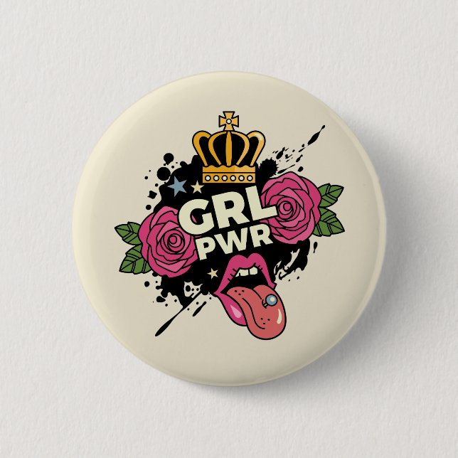 Badge Rond 5 Cm Le style tatouage Girl Power (Devant)