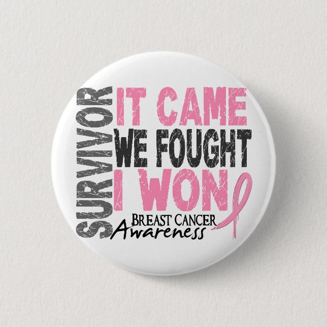 Badge Rond 5 Cm Le survivant de cancer du sein qu'il est venu nous (Devant)