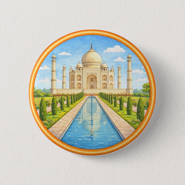 Badge Rond 5 Cm Le Taj Mahal de l'Inde (Devant)