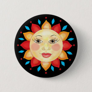 Badge Rond 5 Cm Le tournesol Sun font face au bouton