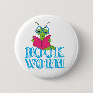 Badge Rond 5 Cm Le ver de livre Green Brilliant Cartoon