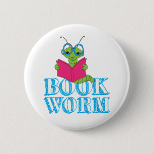 Badge Rond 5 Cm Le ver de livre Green Brilliant Cartoon