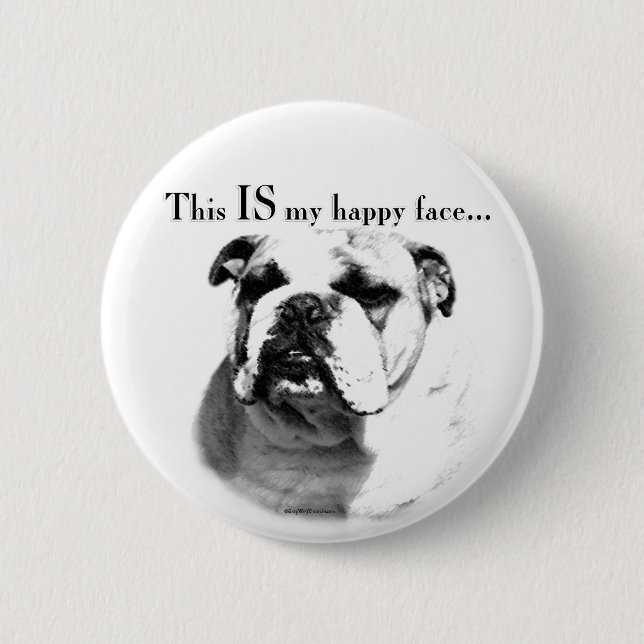 Badge Rond 5 Cm Le visage joyeux de Bulldog (Devant)