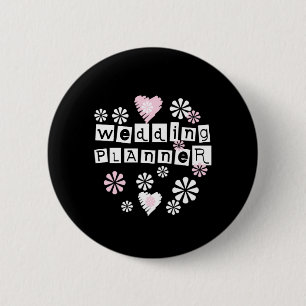 Badge Rond 5 Cm Le wedding planner fleurit le blanc sur le noir