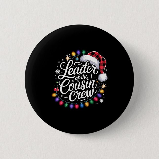 Badge Rond 5 Cm Leader Of The Cousin Crew Xmas Lights Red Plaid Sa (Devant)